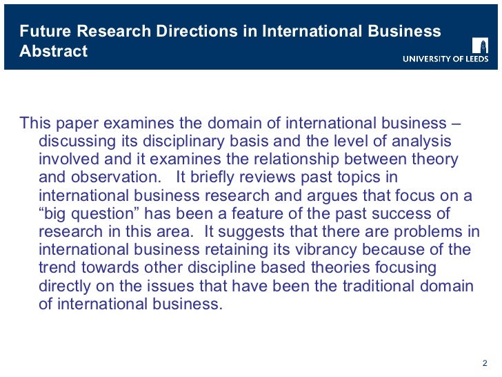 research topic on international business
