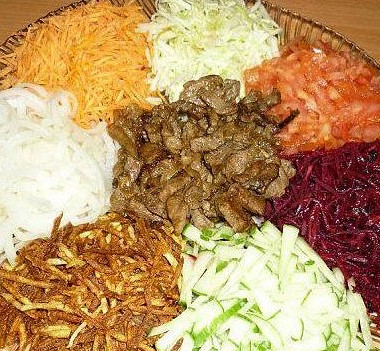 Рецепт Овощной салат с капустой и мясом