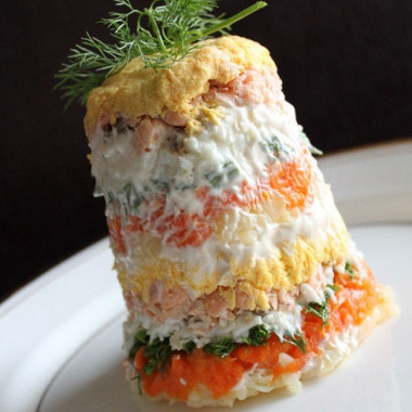 Рецепт Порционный салат «Мимоза» с лососем